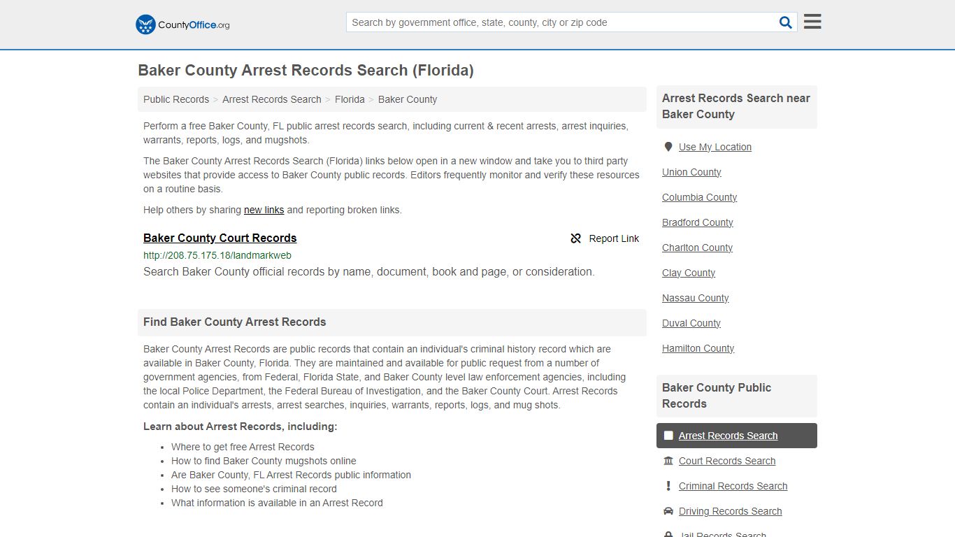 Arrest Records Search - Baker County, FL (Arrests & Mugshots)